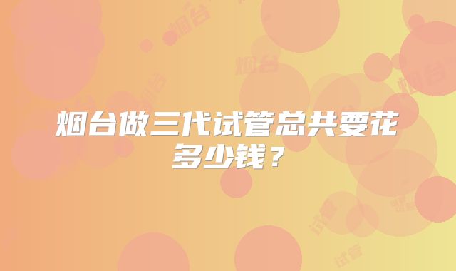 烟台做三代试管总共要花多少钱？