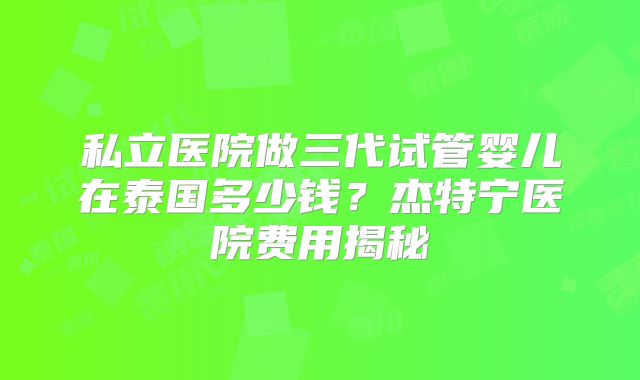 私立医院做三代试管婴儿在泰国多少钱？杰特宁医院费用揭秘
