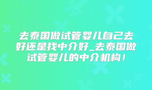 去泰国做试管婴儿自己去好还是找中介好_去泰国做试管婴儿的中介机构!