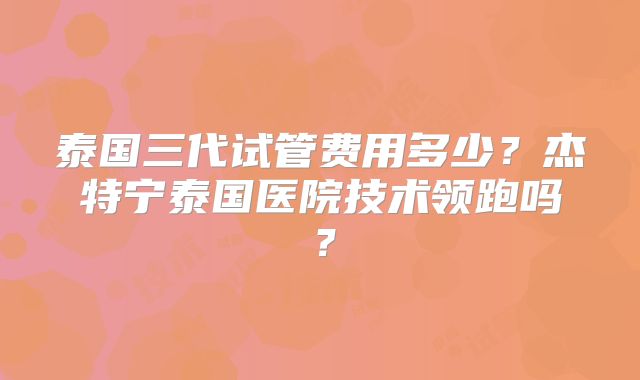 泰国三代试管费用多少？杰特宁泰国医院技术领跑吗？