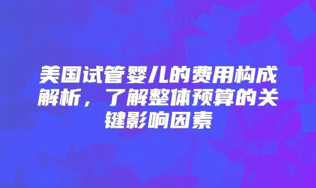 美国试管婴儿的费用构成解析，了解整体预算的关键影响因素