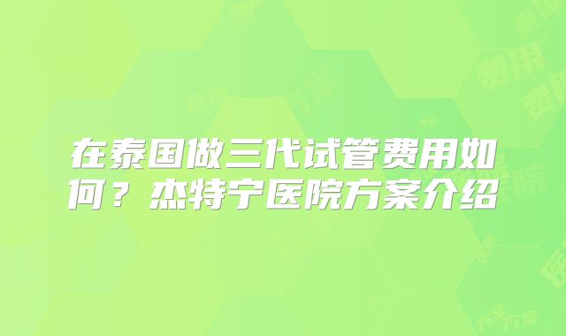 在泰国做三代试管费用如何？杰特宁医院方案介绍