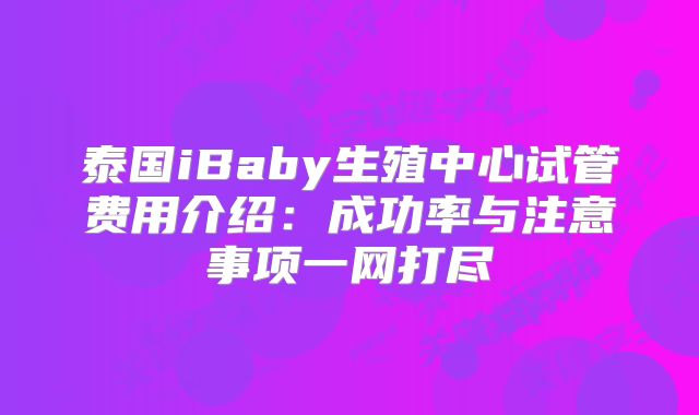 泰国iBaby生殖中心试管费用介绍：成功率与注意事项一网打尽