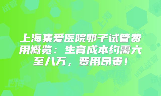 上海集爱医院卵子试管费用概览：生育成本约需六至八万，费用昂贵！