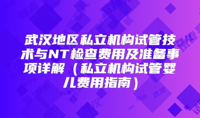 武汉地区私立机构试管技术与NT检查费用及准备事项详解(私立机构试管婴儿费用指南)