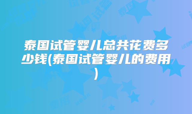 泰国试管婴儿总共花费多少钱(泰国试管婴儿的费用)