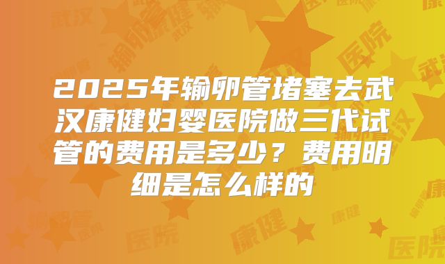 2025年输卵管堵塞去武汉康健妇婴医院做三代试管的费用是多少？费用明细是怎么样的