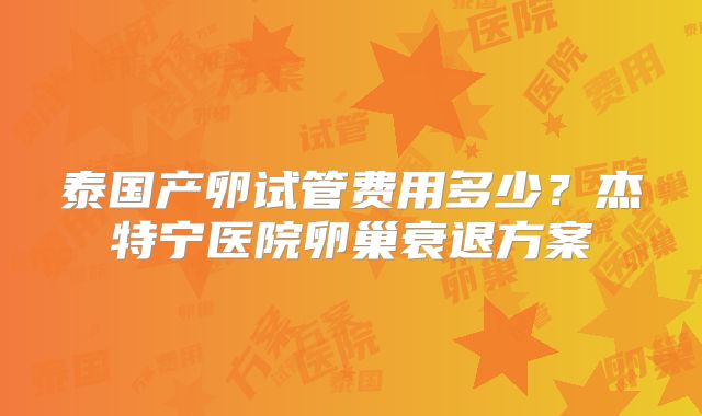 泰国产卵试管费用多少？杰特宁医院卵巢衰退方案