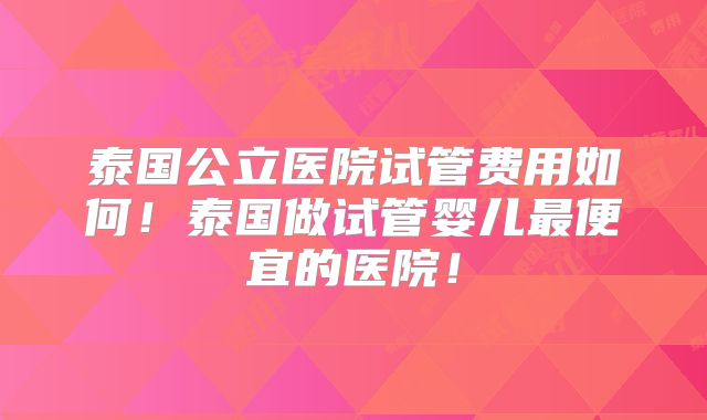 泰国公立医院试管费用如何！泰国做试管婴儿最便宜的医院！