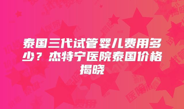 泰国三代试管婴儿费用多少？杰特宁医院泰国价格揭晓