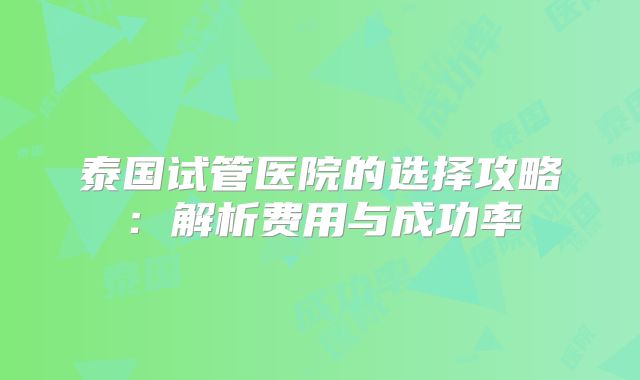 泰国试管医院的选择攻略：解析费用与成功率