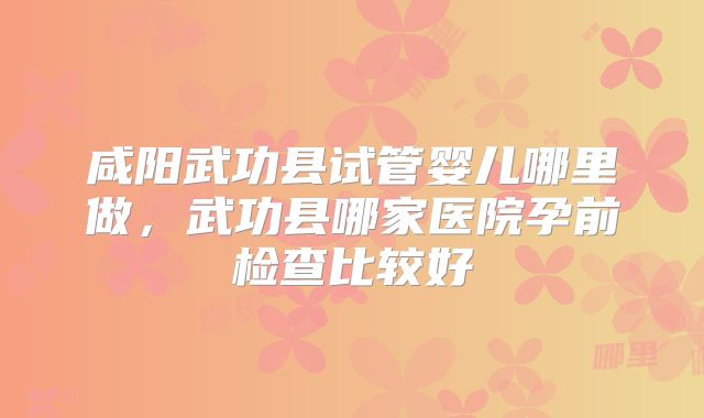 咸阳武功县试管婴儿哪里做，武功县哪家医院孕前检查比较好