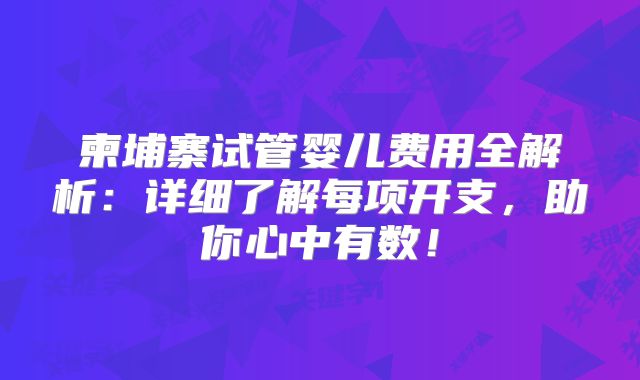 柬埔寨试管婴儿费用全解析：详细了解每项开支，助你心中有数！