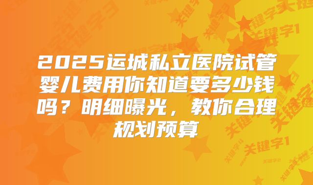 2025运城私立医院试管婴儿费用你知道要多少钱吗？明细曝光，教你合理规划预算