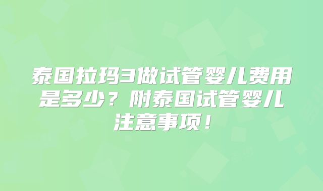 泰国拉玛3做试管婴儿费用是多少？附泰国试管婴儿注意事项！