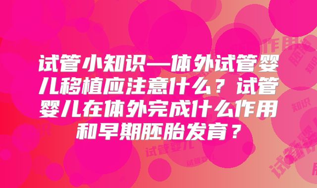 试管小知识—体外试管婴儿移植应注意什么?试管婴儿在体外完成什么作用和早期胚胎发育?