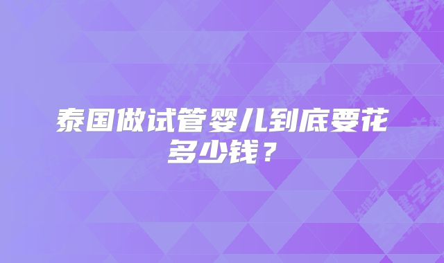 泰国做试管婴儿到底要花多少钱？