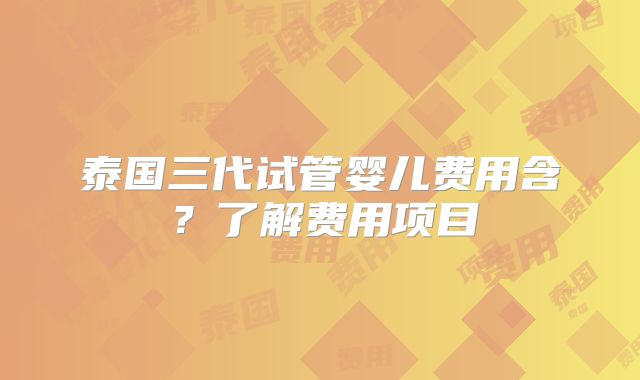 泰国三代试管婴儿费用含?了解费用项目