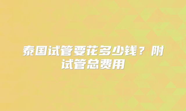 泰国试管要花多少钱?附试管总费用