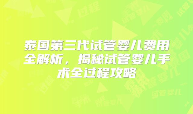 泰国第三代试管婴儿费用全解析，揭秘试管婴儿手术全过程攻略
