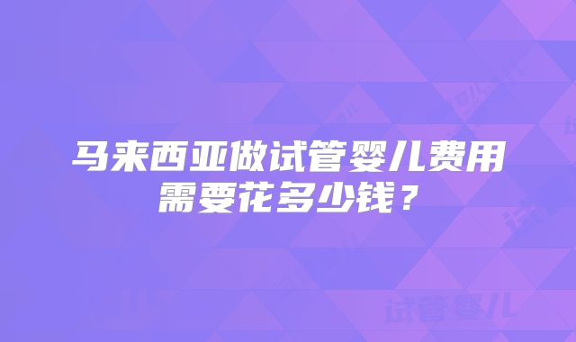 马来西亚做试管婴儿费用需要花多少钱？