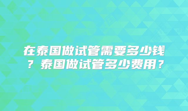 在泰国做试管需要多少钱?泰国做试管多少费用?