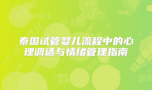 泰国试管婴儿流程中的心理调适与情绪管理指南