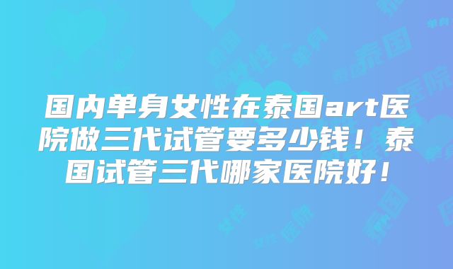 国内单身女性在泰国art医院做三代试管要多少钱!泰国试管三代哪家医院好!