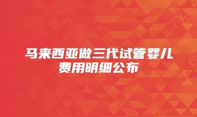 马来西亚做三代试管婴儿费用明细公布