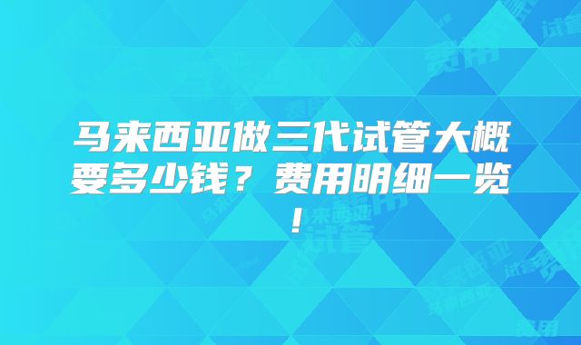 马来西亚做三代试管大概要多少钱？费用明细一览！