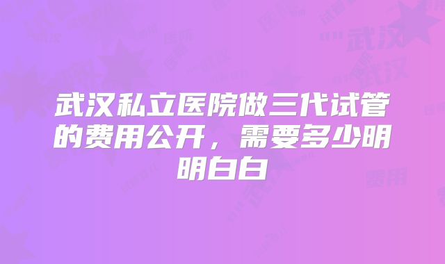 武汉私立医院做三代试管的费用公开，需要多少明明白白