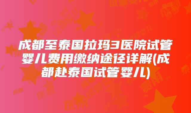 成都至泰国拉玛3医院试管婴儿费用缴纳途径详解(成都赴泰国试管婴儿)