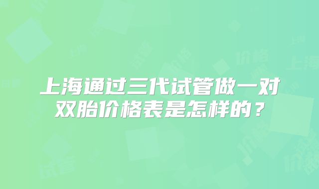 上海通过三代试管做一对双胎价格表是怎样的？