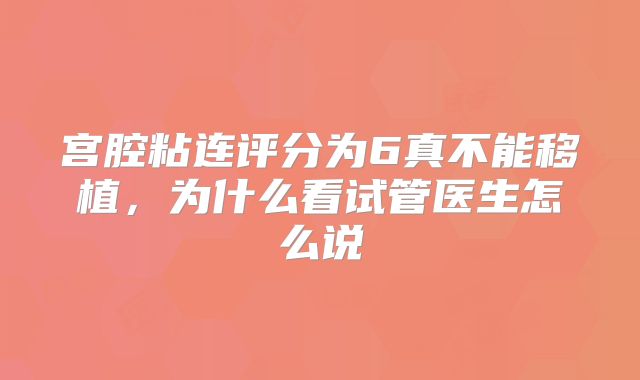 宫腔粘连评分为6真不能移植，为什么看试管医生怎么说