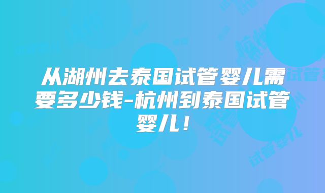 从湖州去泰国试管婴儿需要多少钱-杭州到泰国试管婴儿!