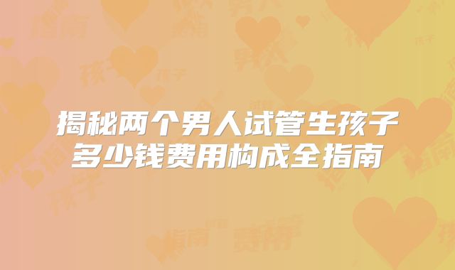 揭秘两个男人试管生孩子多少钱费用构成全指南