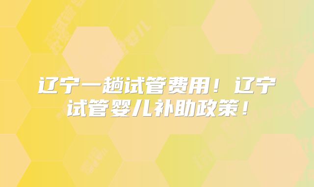 辽宁一趟试管费用!辽宁试管婴儿补助政策!