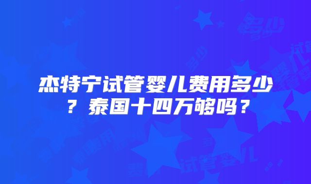杰特宁试管婴儿费用多少？泰国十四万够吗？