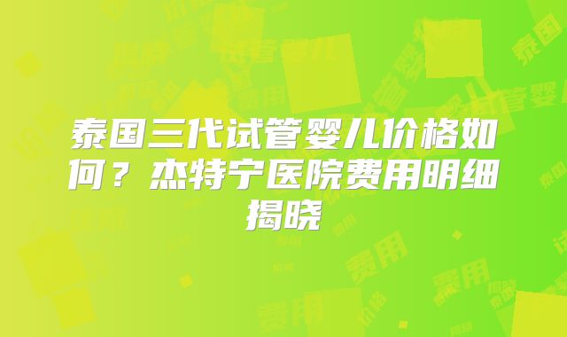 泰国三代试管婴儿价格如何？杰特宁医院费用明细揭晓