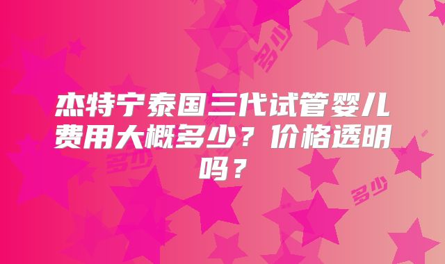 杰特宁泰国三代试管婴儿费用大概多少？价格透明吗？