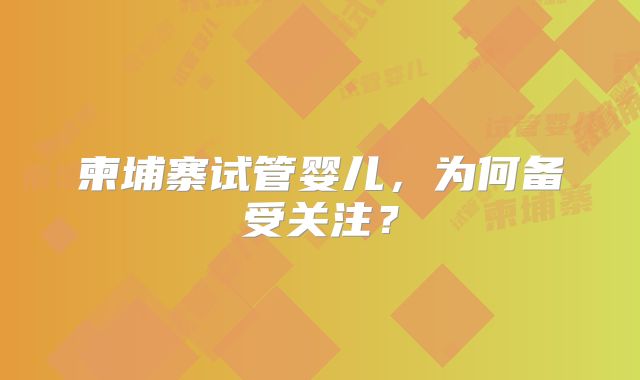 柬埔寨试管婴儿,为何备受关注?