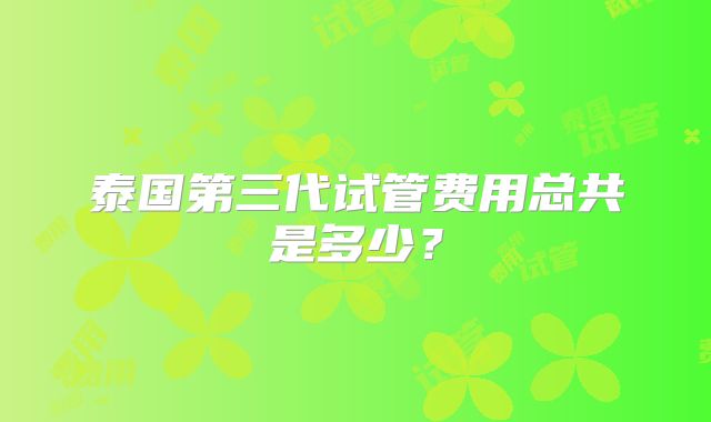 泰国第三代试管费用总共是多少?