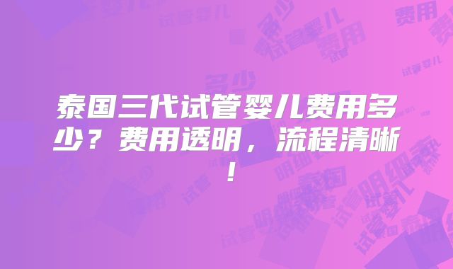 泰国三代试管婴儿费用多少？费用透明，流程清晰！