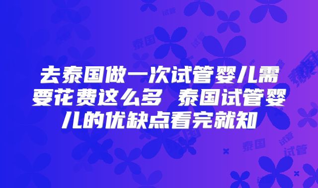 去泰国做一次试管婴儿需要花费这么多 泰国试管婴儿的优缺点看完就知