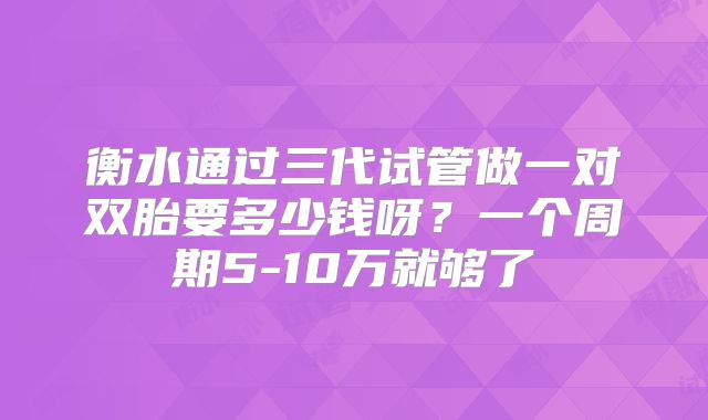 衡水通过三代试管做一对双胎要多少钱呀？一个周期5-10万就够了