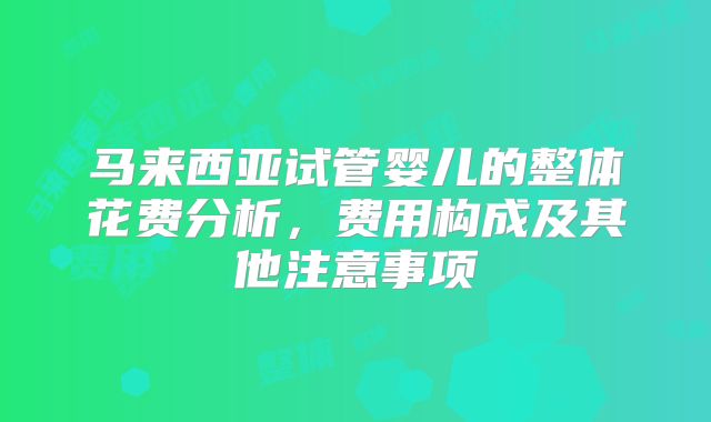 马来西亚试管婴儿的整体花费分析，费用构成及其他注意事项