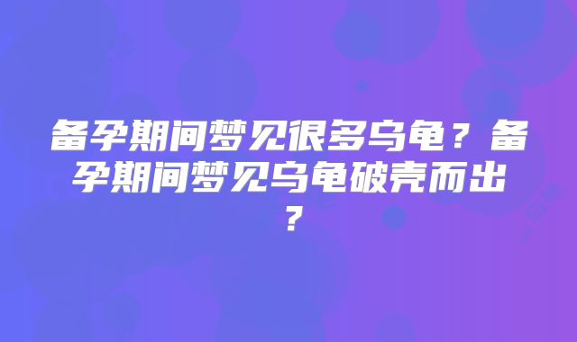 备孕期间梦见很多乌龟?备孕期间梦见乌龟破壳而出?