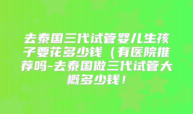 去泰国三代试管婴儿生孩子要花多少钱(有医院推荐吗-去泰国做三代试管大概多少钱!