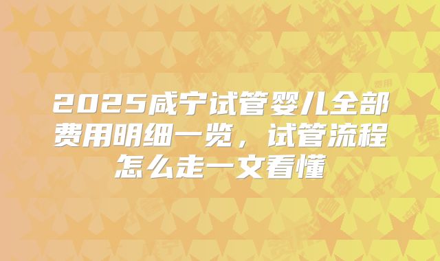 2025咸宁试管婴儿全部费用明细一览,试管流程怎么走一文看懂