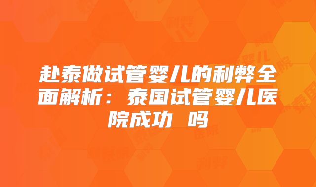 赴泰做试管婴儿的利弊全面解析：泰国试管婴儿医院成功 吗